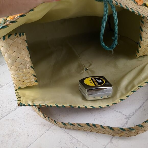 Vintage Large Woven Straw Raffia Bag Tote 1960s MCM Beach Floral - Picture 10 of 16